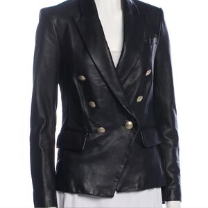 L'AGENCE Black Double-Breasted Blazer with Gold Buttons